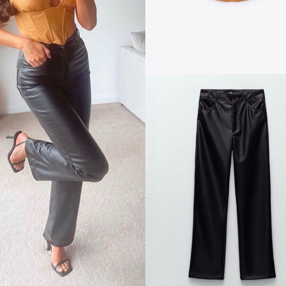 ⭐️3/$25 Zara Faux Leather Straight Leg Pants Blogger Favorite Minimalist Small